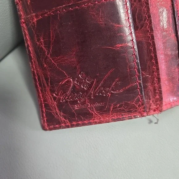 Patricia Nash Varesse Distressed Leather Studded Bifold Wallet Berry Red Tooled - Picture 4 of 9